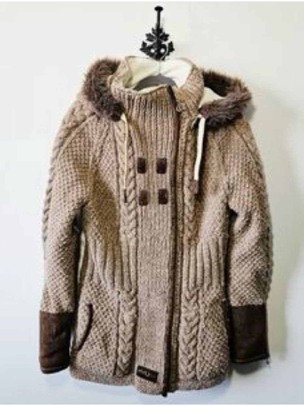 Urku Cozy Knit Hooded Coatigan in Taupe